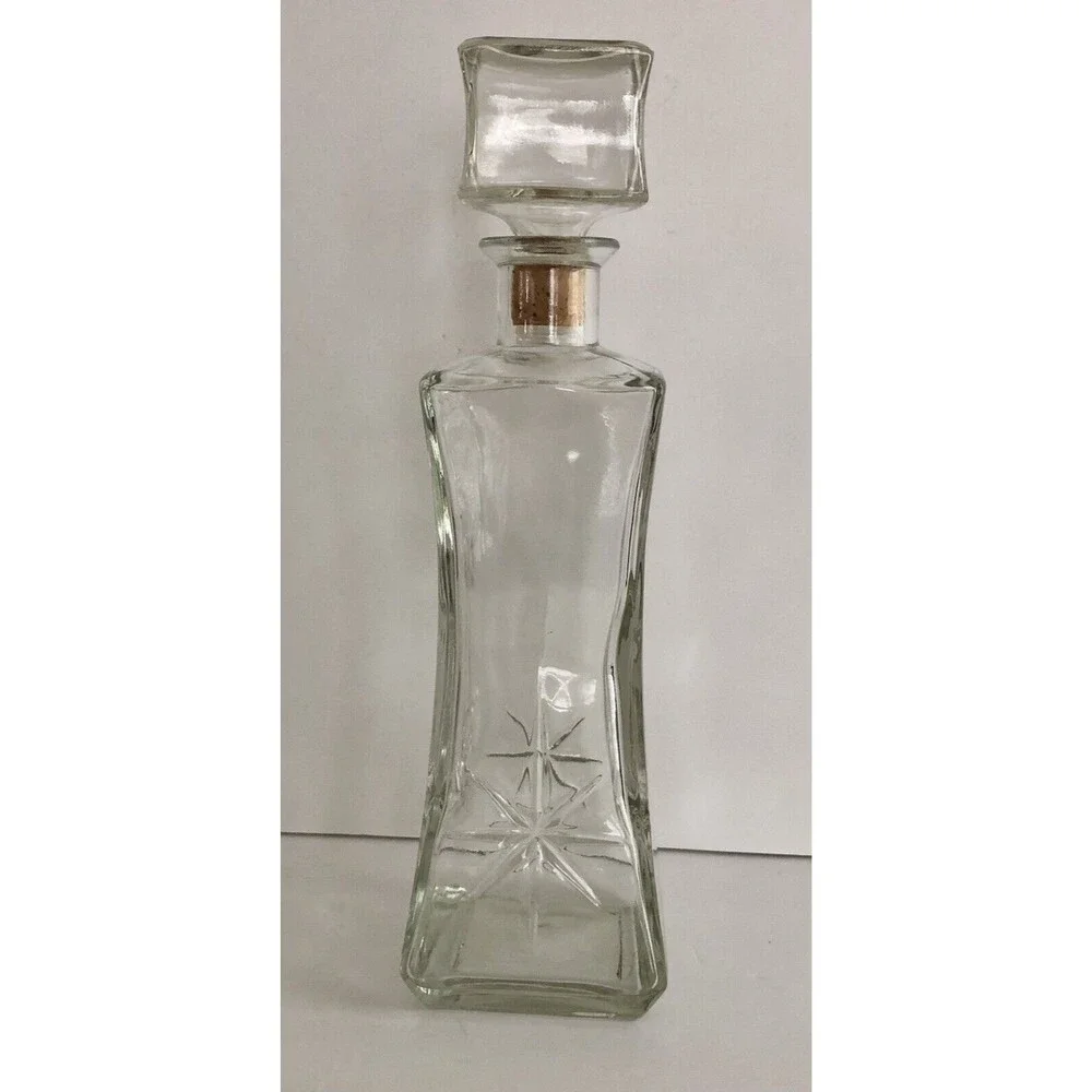 Vintage Clear Glass Decanter with Stopper Rectangle 12